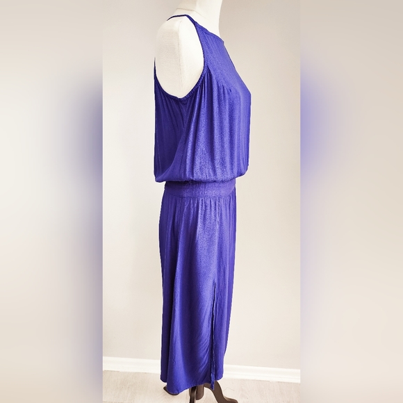 LABEL & LOVE Women Midi Dress Size M Blue Sleeveless Round Neck Button Backless - Picture 3 of 4